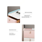 Stylish Pink and Cream Nightstand with Sintered Stone Top and Faux Leather Accents - Modern Bedroom Storage Solution hjd-3145