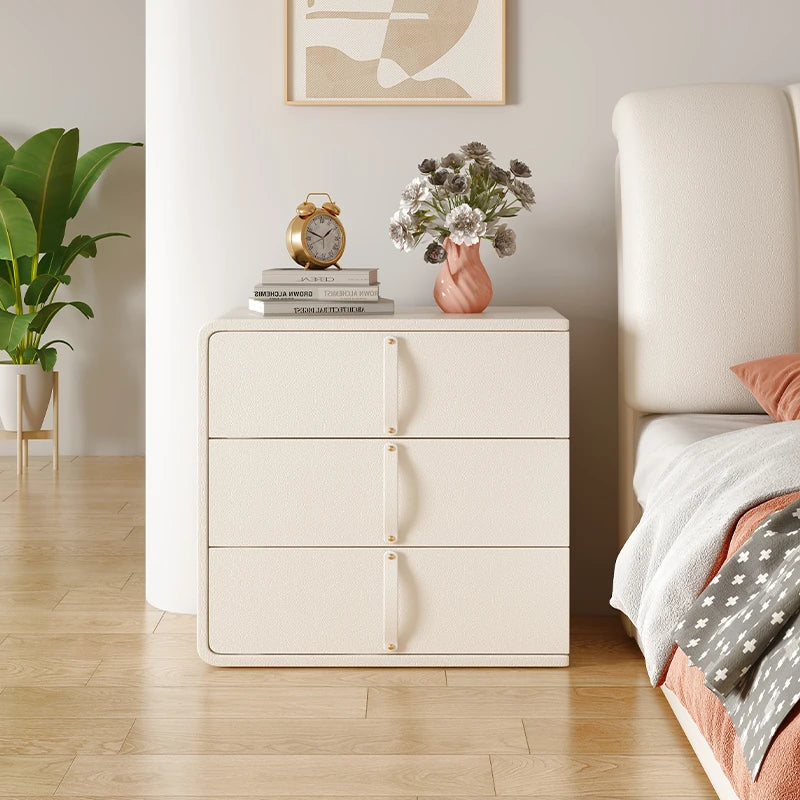 Stylish Solid Wood Nightstand with Faux Leather Finish – Modern 3-Drawer Bedroom Storage Solution hjd-3147