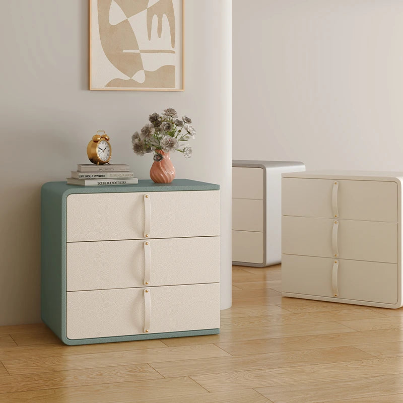 Stylish Solid Wood Nightstand with Faux Leather Finish – Modern 3-Drawer Bedroom Storage Solution hjd-3147