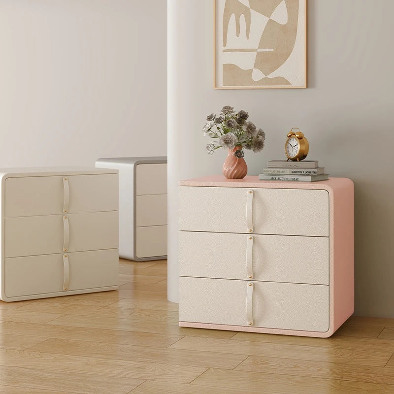 Stylish Solid Wood Nightstand with Faux Leather Finish – Modern 3-Drawer Bedroom Storage Solution hjd-3147