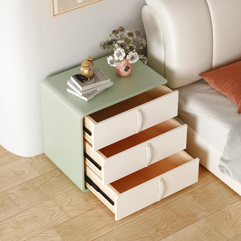 Stylish Solid Wood Nightstand with Faux Leather Finish – Modern 3-Drawer Bedroom Storage Solution hjd-3147