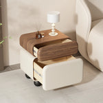 Stylish Faux Leather Nightstand with Wood Finish - Modern Bedroom Storage Solution hjd-3148