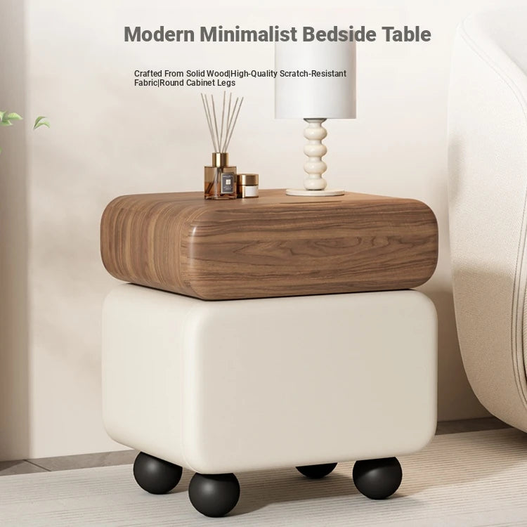 Stylish Faux Leather Nightstand with Wood Finish - Modern Bedroom Storage Solution hjd-3148