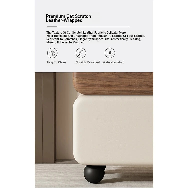 Stylish Faux Leather Nightstand with Wood Finish - Modern Bedroom Storage Solution hjd-3148