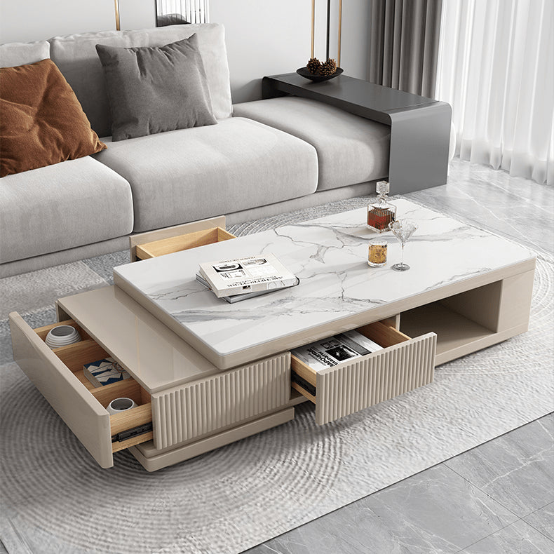 Sleek White Khaki Tea Table with Sintered Stone Top and Pine Wood Base hjl-1179