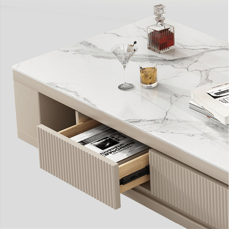 Stylish White & Khaki TV Cabinet with Sintered Stone and Pine Wood Design hjl-1180