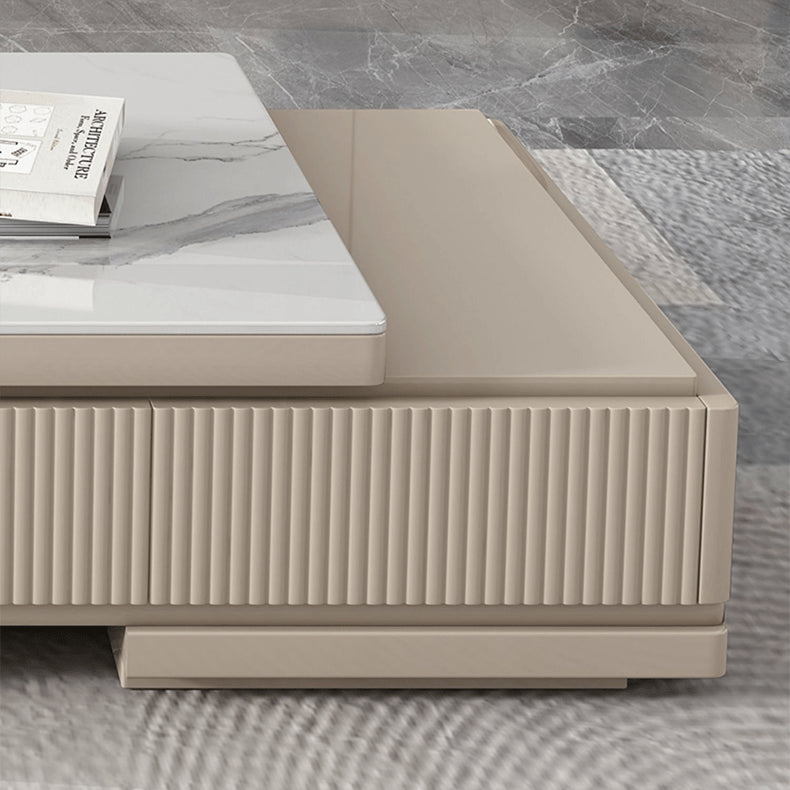 Stylish White & Khaki TV Cabinet with Sintered Stone and Pine Wood Design hjl-1180