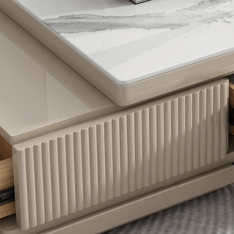 Stylish White & Khaki TV Cabinet with Sintered Stone and Pine Wood Design hjl-1180