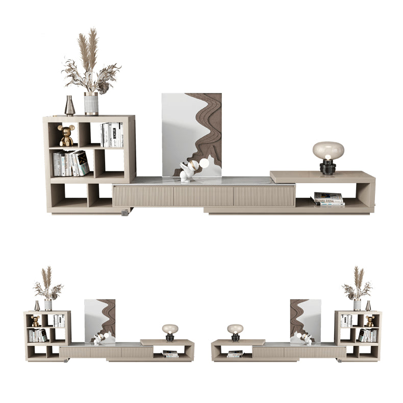 Stylish White & Khaki TV Cabinet with Sintered Stone and Pine Wood Design hjl-1180