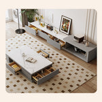Modern Minimalist Tea Table with White and Gray Sintered Stone Top and Pine Wood Base hjl-1185