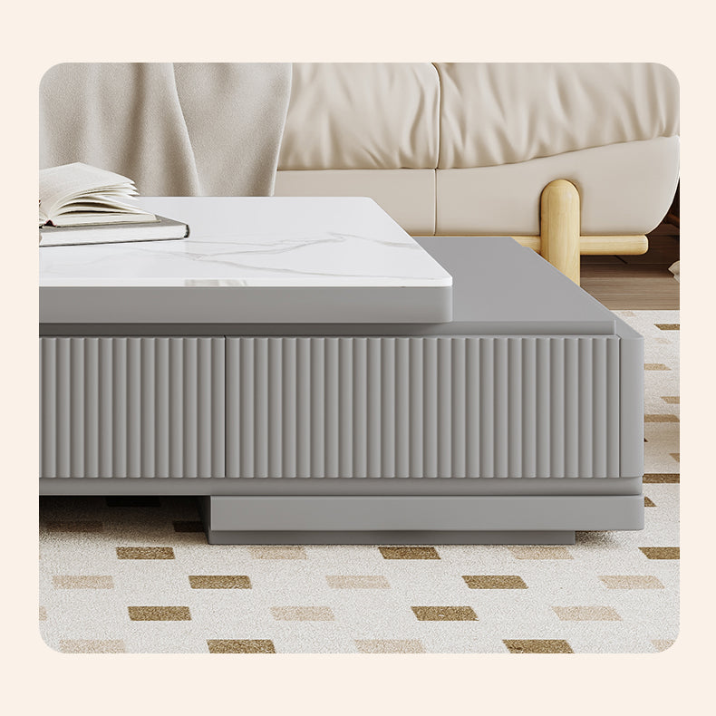 Modern Minimalist Tea Table with White and Gray Sintered Stone Top and Pine Wood Base hjl-1185