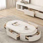 Elegant White Beige Sintered Stone TV Cabinet – Stylish Modern Living Room Furniture hjl-1198