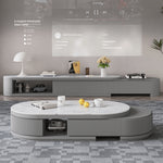 Elegant White & Gray Sintered Stone Tea Table with Pine Wood Base hjl-1203