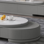 Elegant White & Gray Sintered Stone Tea Table with Pine Wood Base hjl-1203