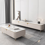 Luxurious White & Beige Sintered Stone Tea Table with Pine and Solid Wood Finish hjl-1205