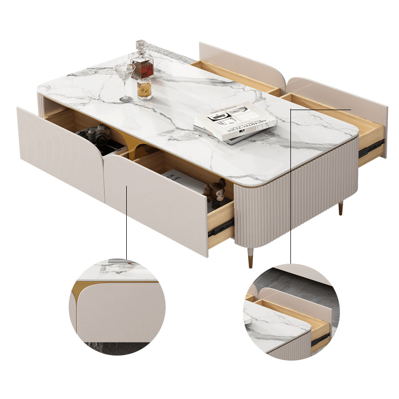 Luxurious White & Beige Sintered Stone Tea Table with Pine and Solid Wood Finish hjl-1205