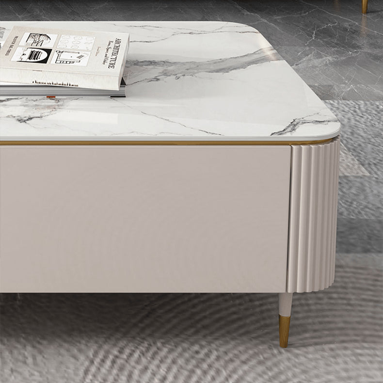 Luxurious White & Beige Sintered Stone Tea Table with Pine and Solid Wood Finish hjl-1205