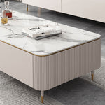 Luxurious White & Beige Sintered Stone Tea Table with Pine and Solid Wood Finish hjl-1205