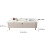 Luxurious White & Beige Sintered Stone Tea Table with Pine and Solid Wood Finish hjl-1205