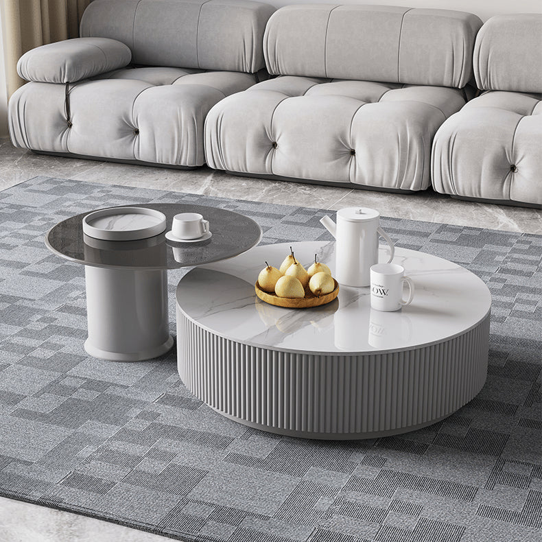 Modern TV Cabinet with White Gray Sintered Stone and Pine Wood Finish hjl-1212