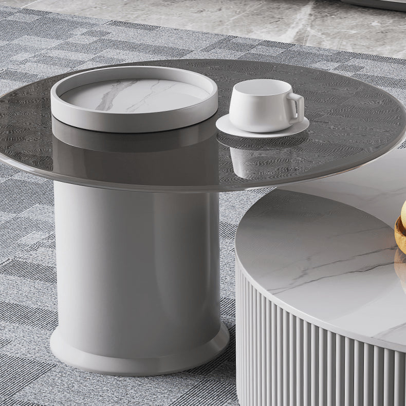 Modern TV Cabinet with White Gray Sintered Stone and Pine Wood Finish hjl-1212