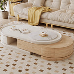 White Natural Sintered Stone Tea Table with Pine Wood Base hjl-1217