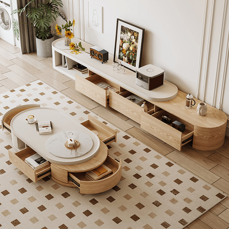 White Natural Sintered Stone Tea Table with Pine Wood Base hjl-1217