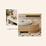 White Natural Sintered Stone Tea Table with Pine Wood Base hjl-1217