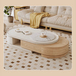 White Natural Sintered Stone Tea Table with Pine Wood Base hjl-1217