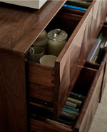 Stylish Black Walnut Wood Cabinet with Unique Geometric Design - Modern Home Storage Solution hjy-5006