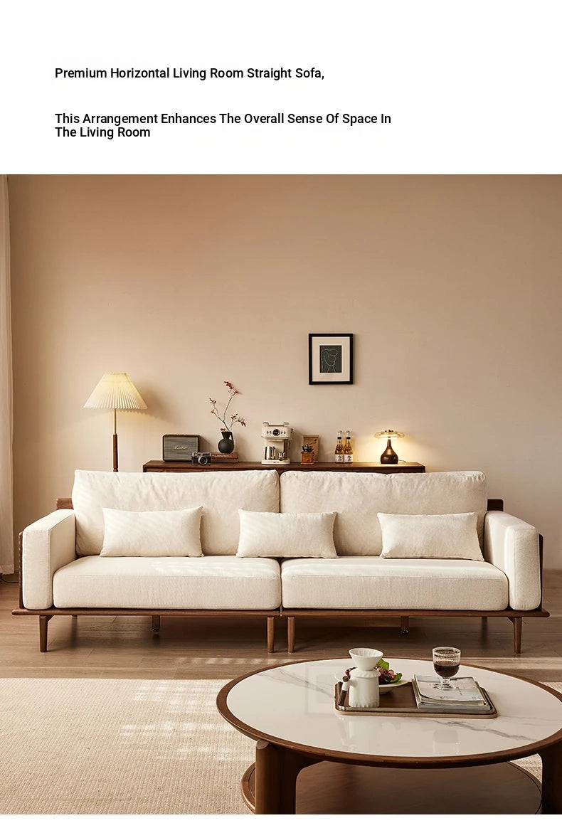 Stylish Black Walnut Wood Sofa with Pearl Cotton and Down Cotton-Ramie Upholstery - Perfect for Modern Living Spaces! hjy-5007