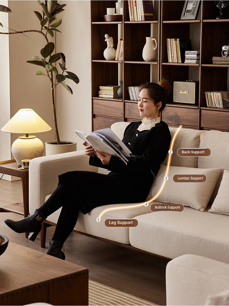 Stylish Black Walnut Wood Sofa with Pearl Cotton and Down Cotton-Ramie Upholstery - Perfect for Modern Living Spaces! hjy-5007