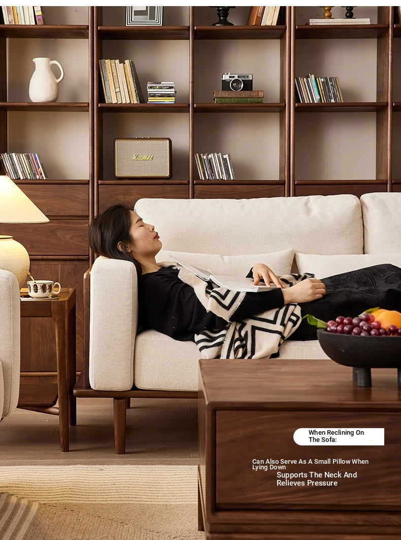 Stylish Black Walnut Wood Sofa with Pearl Cotton and Down Cotton-Ramie Upholstery - Perfect for Modern Living Spaces! hjy-5007