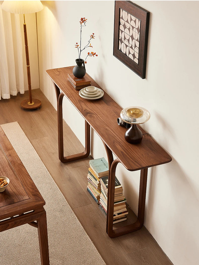 Elegant Solid Black Walnut Console Table – Modern Minimalist Design for Stylish Home Décor hjy-5008