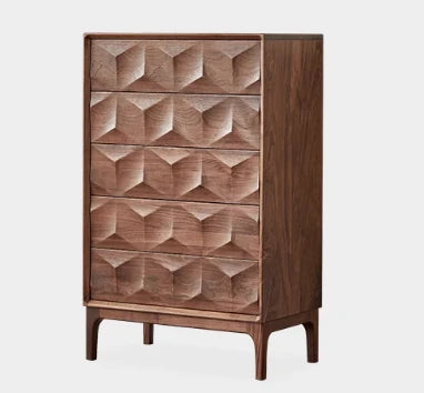 Elegant Black Walnut Dresser – Modern Design with Unique Geometric Texture, Perfect for Stylish Home Decor hjy-5009