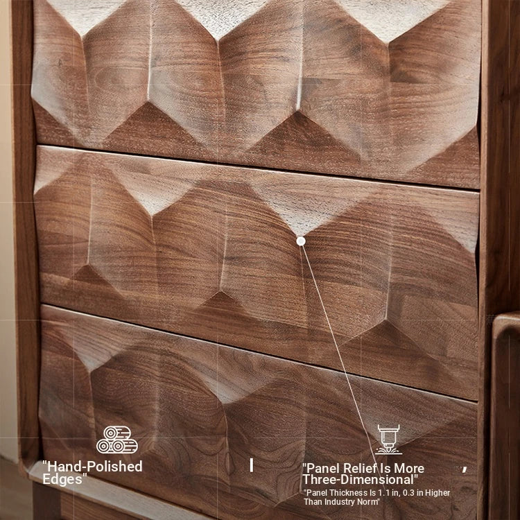 Elegant Black Walnut Dresser – Modern Design with Unique Geometric Texture, Perfect for Stylish Home Decor hjy-5009