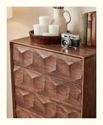 Elegant Black Walnut Dresser – Modern Design with Unique Geometric Texture, Perfect for Stylish Home Decor hjy-5009