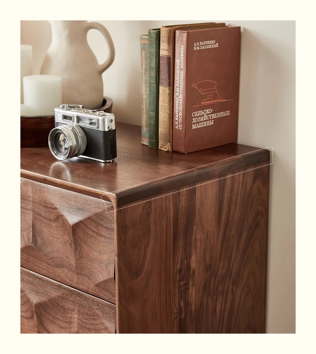 Elegant Black Walnut Dresser – Modern Design with Unique Geometric Texture, Perfect for Stylish Home Decor hjy-5009
