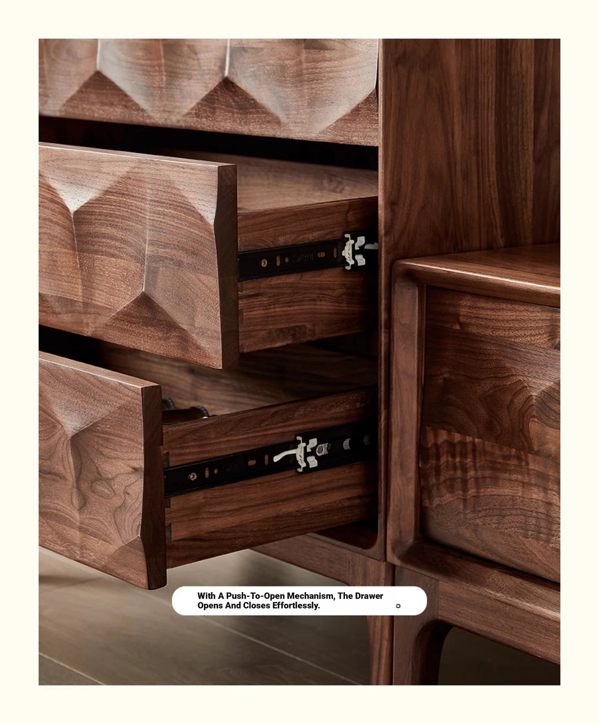 Elegant Black Walnut Dresser – Modern Design with Unique Geometric Texture, Perfect for Stylish Home Decor hjy-5009