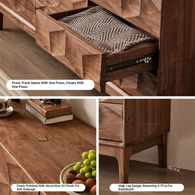 Stylish Black Walnut Wood Cabinet with Modern Geometric Design – Perfect for Home Décor and Storage hjy-5010