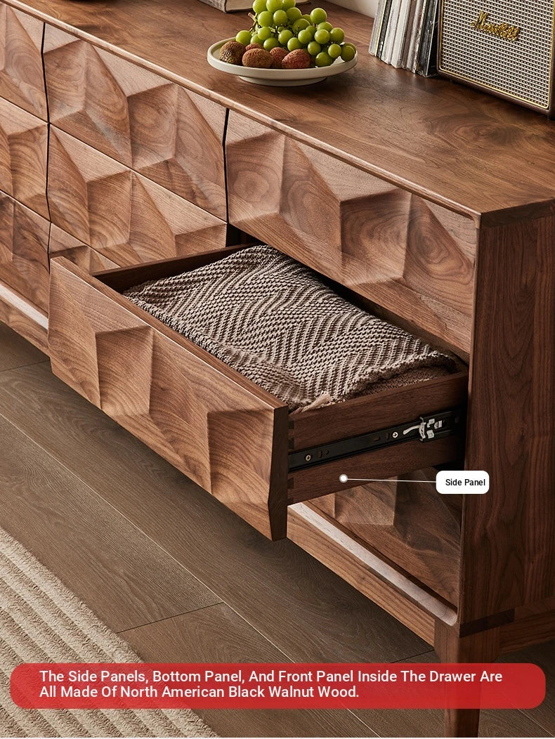 Stylish Black Walnut Wood Cabinet with Modern Geometric Design – Perfect for Home Décor and Storage hjy-5010