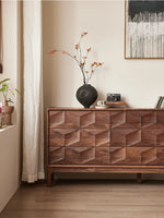 Stylish Black Walnut Wood Cabinet with Modern Geometric Design – Perfect for Home Décor and Storage hjy-5010