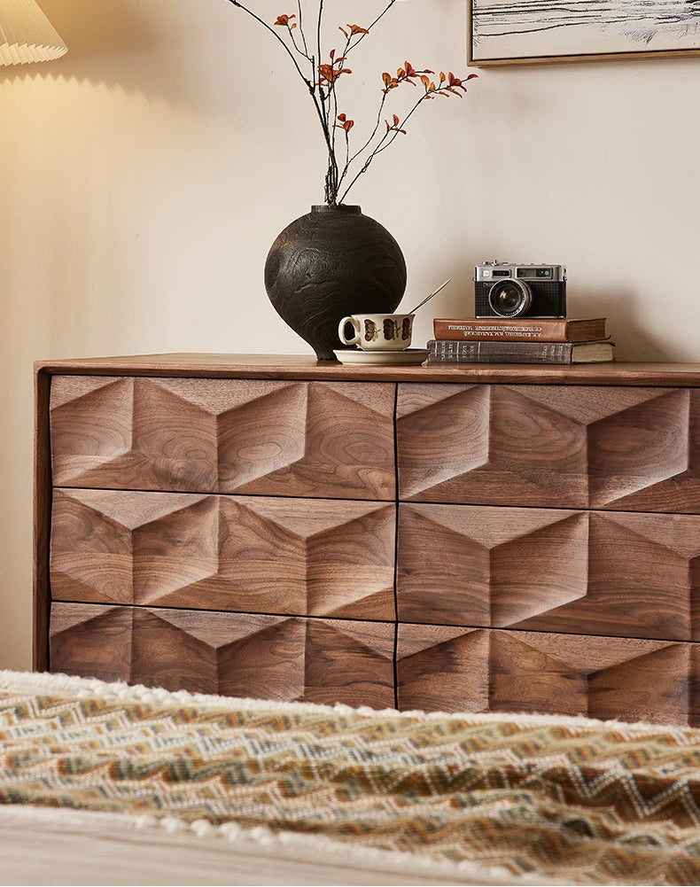 Stylish Black Walnut Wood Cabinet with Modern Geometric Design – Perfect for Home Décor and Storage hjy-5010