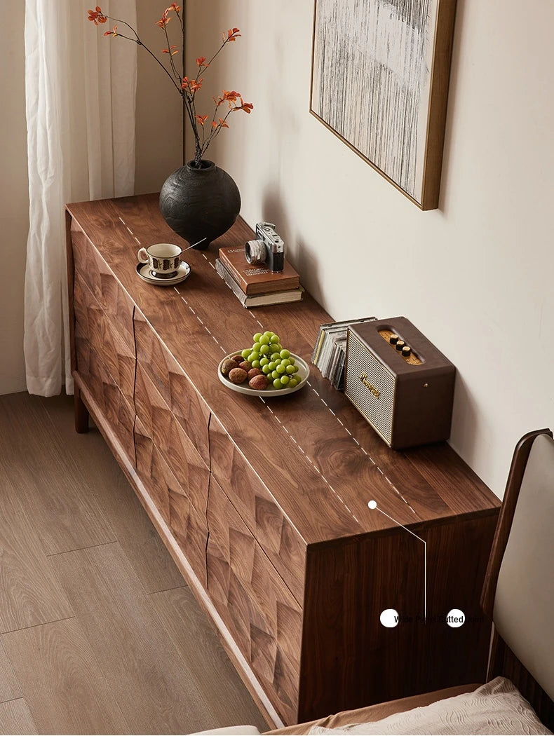Stylish Black Walnut Wood Cabinet with Modern Geometric Design – Perfect for Home Décor and Storage hjy-5010