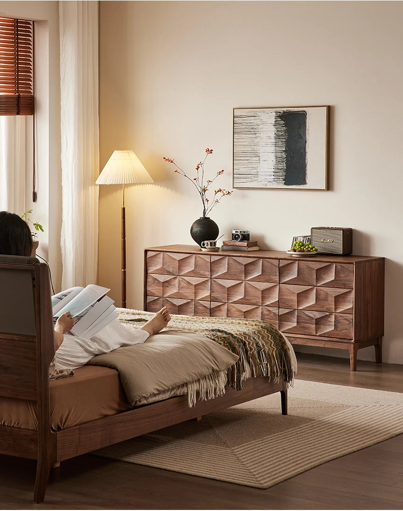 Stylish Black Walnut Wood Cabinet with Modern Geometric Design – Perfect for Home Décor and Storage hjy-5010