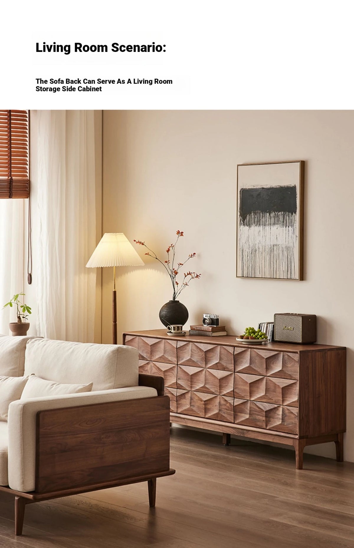 Stylish Black Walnut Wood Cabinet with Modern Geometric Design – Perfect for Home Décor and Storage hjy-5010