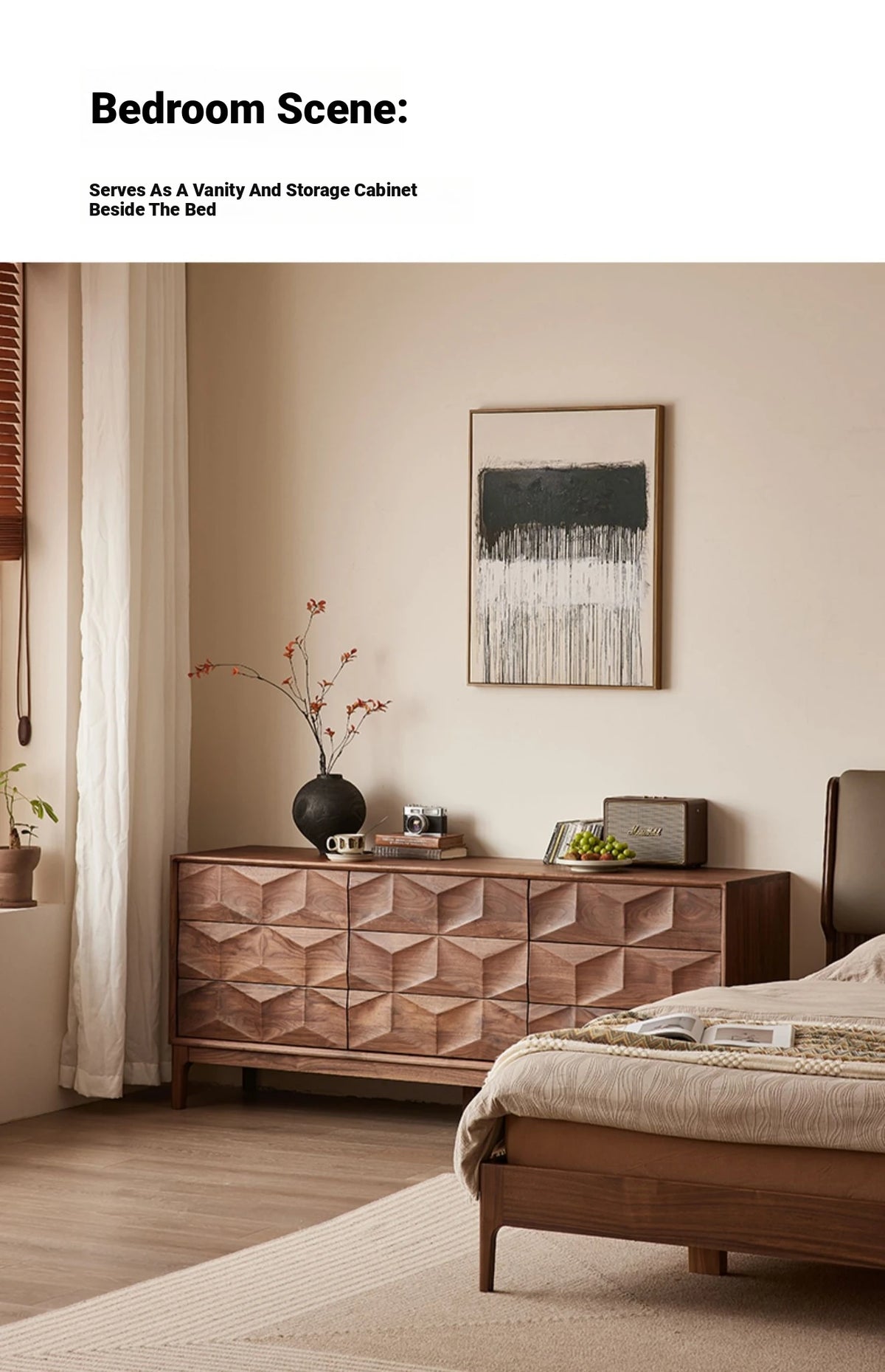 Stylish Black Walnut Wood Cabinet with Modern Geometric Design – Perfect for Home Décor and Storage hjy-5010