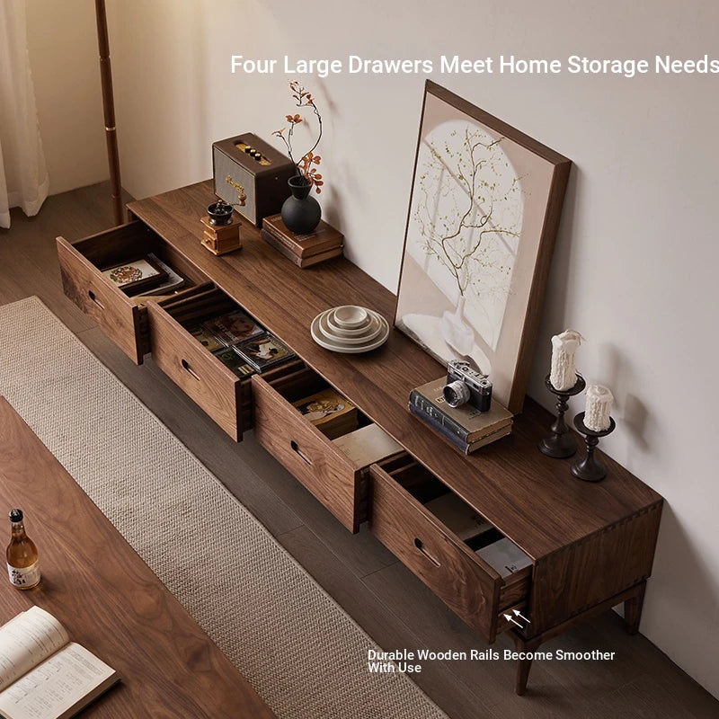 Elegant Black Walnut TV Cabinet - Modern Solid Wood Entertainment Center with Storage Drawers hjy-5011