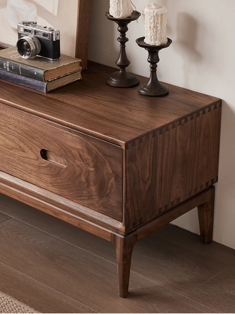 Elegant Black Walnut TV Cabinet - Modern Solid Wood Entertainment Center with Storage Drawers hjy-5011