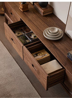 Elegant Black Walnut TV Cabinet - Modern Solid Wood Entertainment Center with Storage Drawers hjy-5011